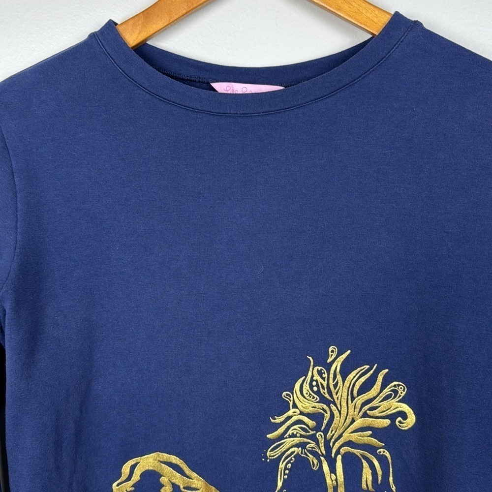 Lilly Pulitzer Blue and Gold Elephant Sweatshirt - Picture 2 of 8